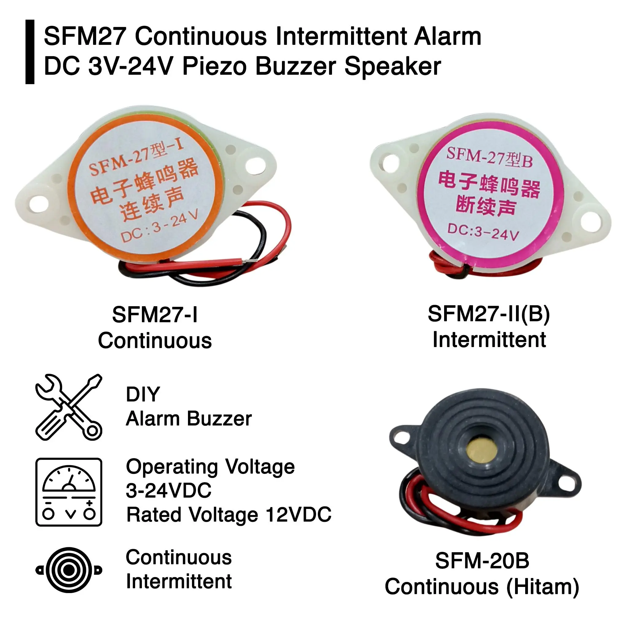 Continuous Alarm DC 3-24V Piezo Active Buzzer SFM27 Speaker 5V 9V 12V
