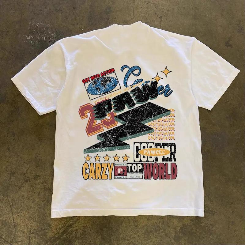 Áo Thun Họa Tiết Chữ 23CRAZY WORLD Phong Cách Retro Mỹ - 210 Cao Cấp, Form Unisex, Thiết Kế Cá Tính & Năng Động