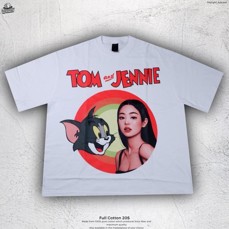 T-Shirt Tom & Jennie Parody - Oversized Model Black Solid Sablon Kaos Hitam Distro Atasan Baju 1