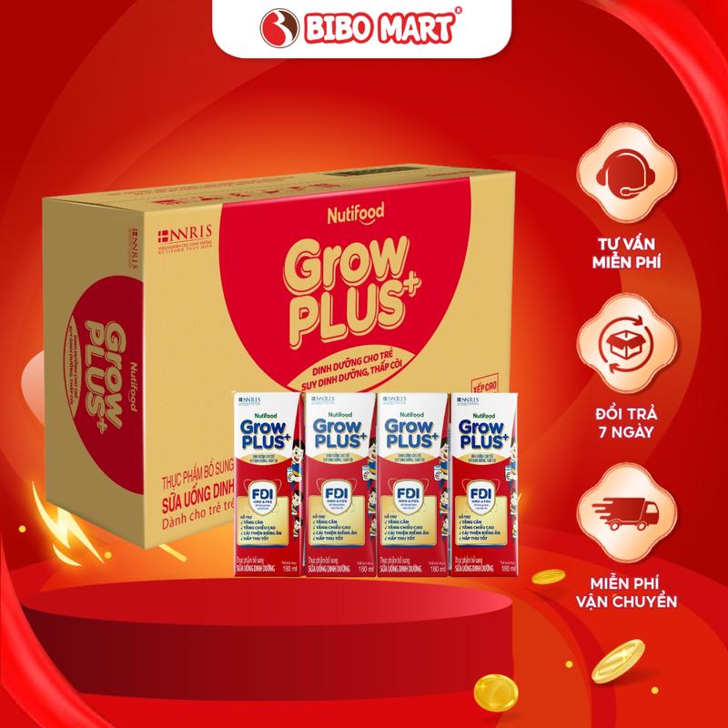 Thùng 48 Hộp Sữa Bột Pha Sẵn GrowPLUS+ Đỏ Có Đường Cho Bé 110ml/180ml - Bibo Mart