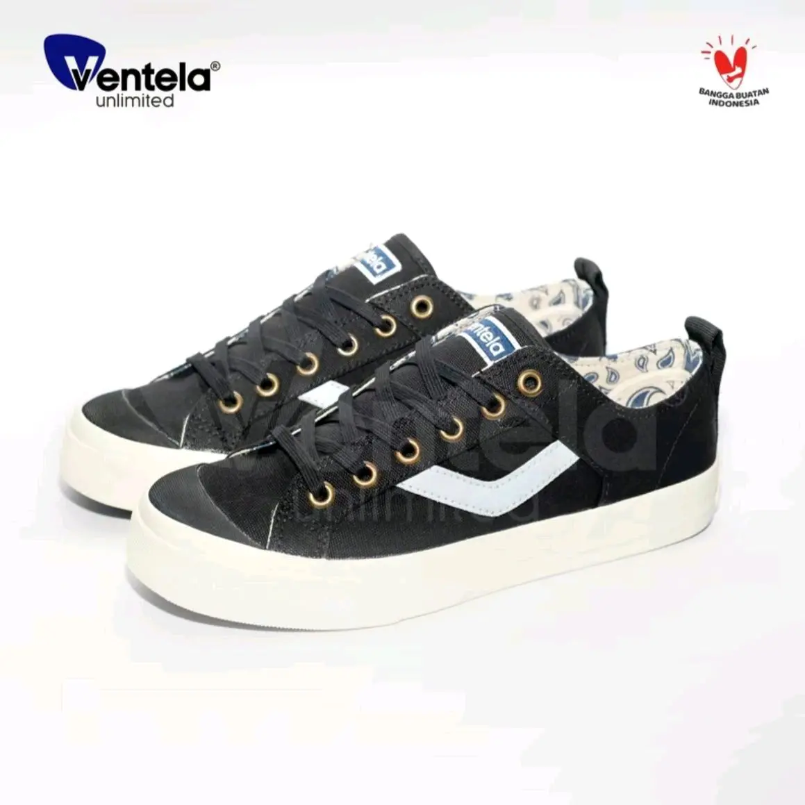 Ventela Reborn Pria Wanita Hitam Putih Sepatu Sneakers Casual Shoes Kekinian Termurah Kasual Canvas Black