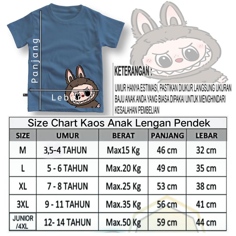 Product Introduction of Kaos anak Laki laki perempuan motif LABUBU usia 3,5-14 Tahun Baju anak unisex bahan cotton combed 0