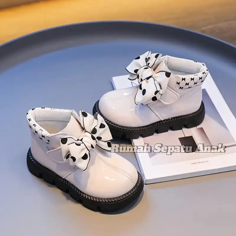 Sepatu Anak Perempuan Model Boot Pita Vulkadot Fashion Anak Keren dan Lucu Trendy 1
