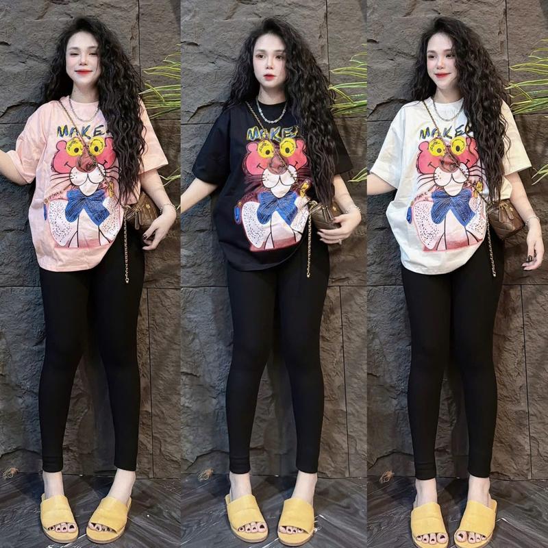 Set đồ bộ nữ Bigsize, Set bộ dài Áo THUN TĂM IN BÁO HỒNG Phối Quần LEGGING dài 3 MÀU Siêu Hot - Woman Top HẰNG MOON