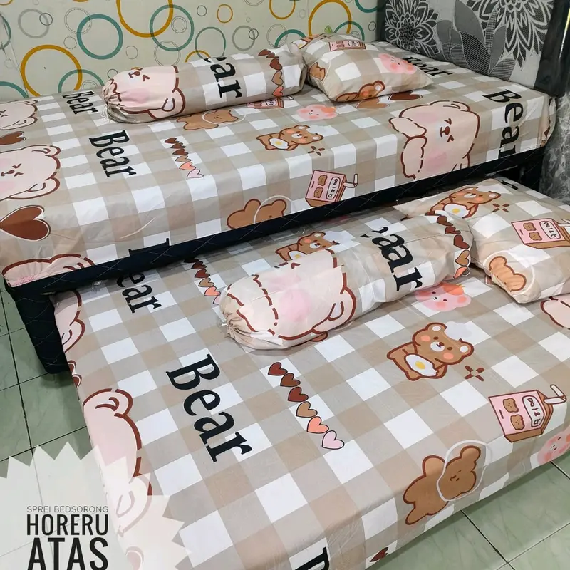 sprei bed sorong bed atas bawah ukuran 120 Katun Bunga 4