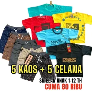 PAKET 85 RIBU DAPAT 5 KAOS DAN 5 CELANA PENDEK USIA 2-13 TAHUN TERMURAH BAHAN ADEM NYAMAN DIPAKAI Katun