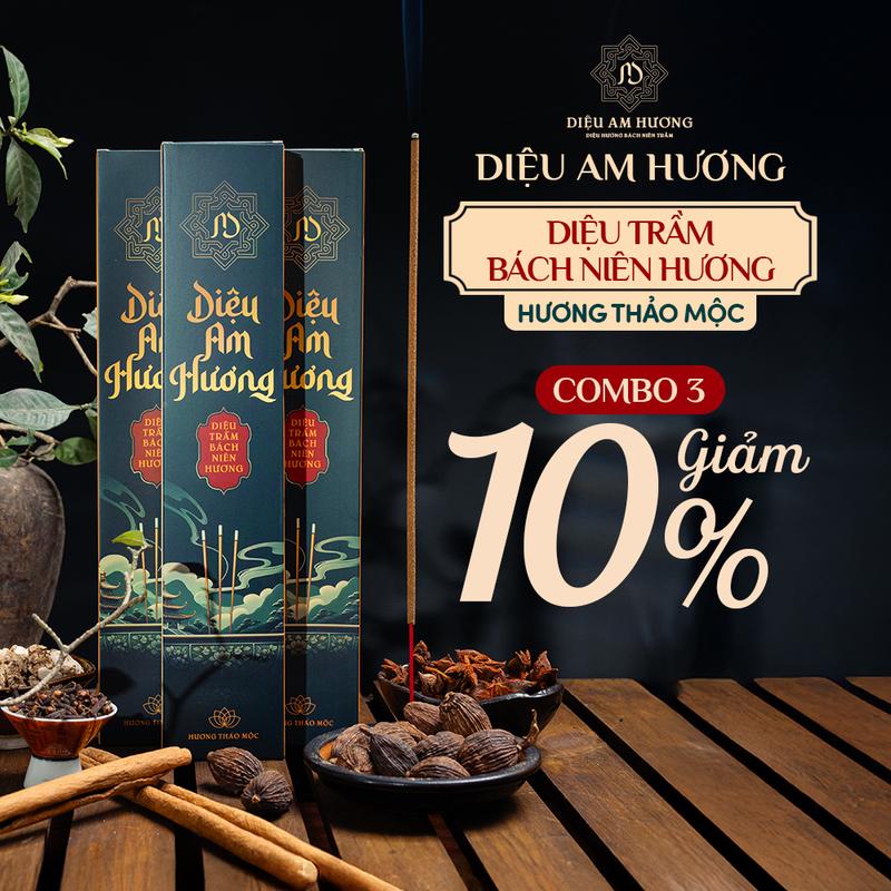 Diệu Am Trầm - Combo 3 hộp Nhang Thảo Mộc 36 Vị Thuốc Bắc Sạch Không Cuốn Tàn
