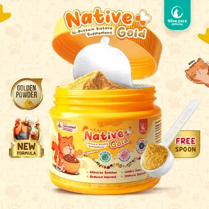 Olive Care Vitamin Kucing NATIVE+ GOLD 110gr Protein Tinggi GOLDEN POWDER untuk Peningkat Nafsu Makan, Berat Badan, Gembul, Kulit Sehat, Cegah Bulu Rontok, Imunitas, Daya Tahan Tubuh, Kesehatan Pencernaan, dan Pelengkap Nutrisi Makanan Harian Kucing