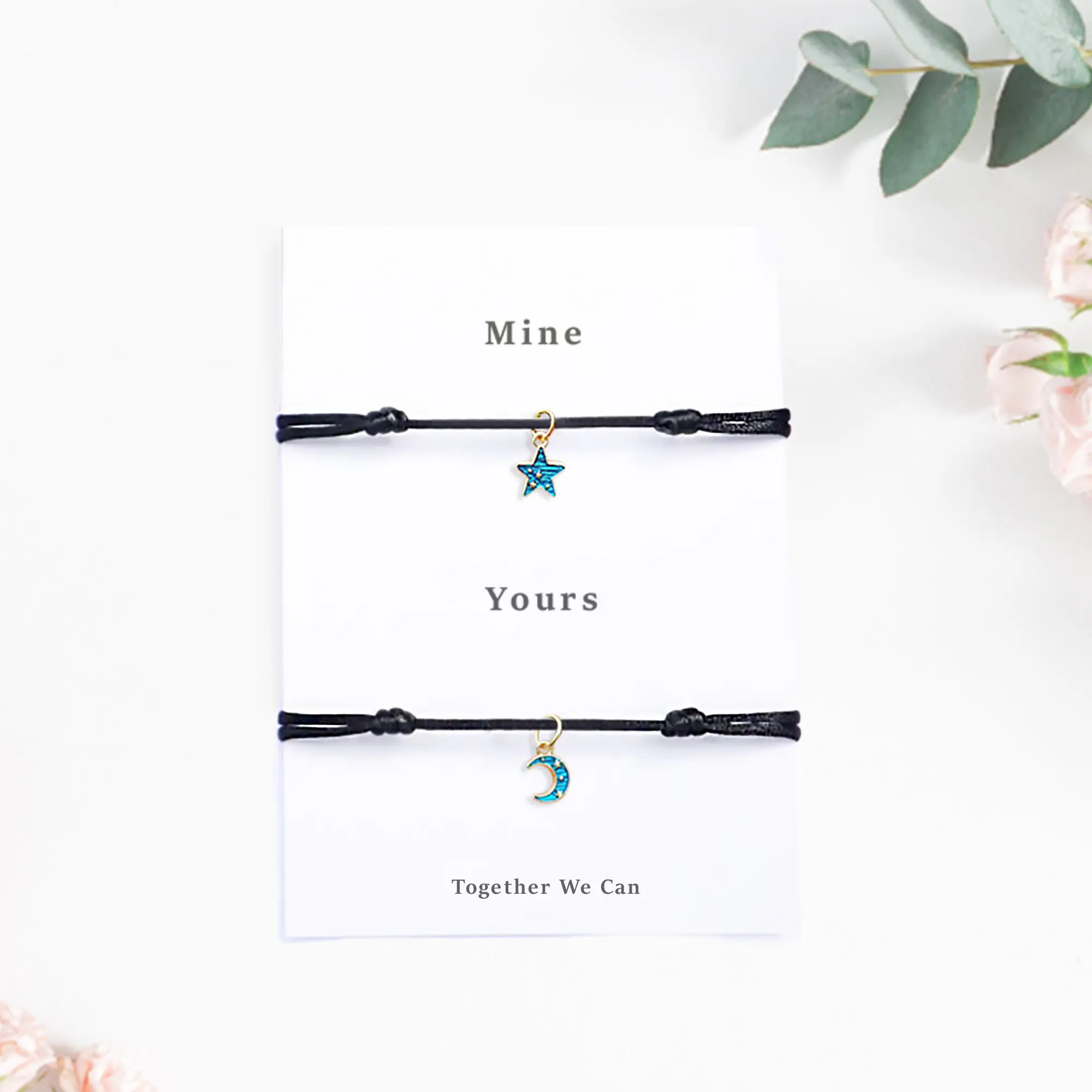 Gelang Bulan Bintang Couple Bahan Tali Korean Anti Air Satin Hitam Mine Yours Together we can Start And Moon Warna Biru Bisa COD kulit waterproof bracelets  jewellery  anak