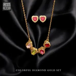 Mode Top Teratas - Set Klaung Dan Anting Titanium Colorful Diamond Gold Set Seri Pesta