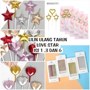LILIN ULANG TAHUN LOVE STAR SPIRAL CANDLE/ LILIN PANJANG MENTALIC MEWAH