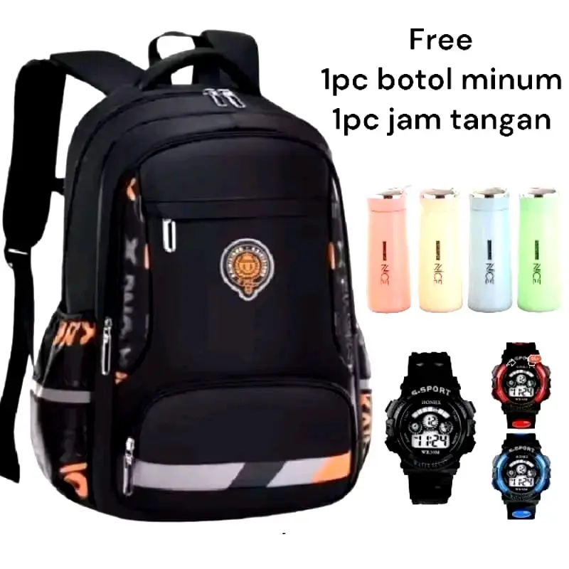 Tas ransel anak sekolah SD motif astronot gratis botol dan jam Fashion dapat diperluas jalan 8