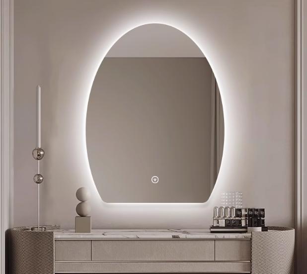 Gương treo tường hình quả trứng , Gương đèn LED decor phòng ngủ cực hot, tính năng cảm ứng led 3 màu - noithathoangkimplus