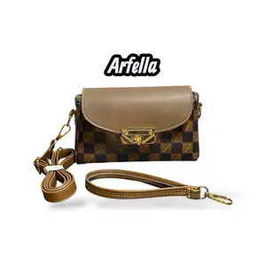 (ARFELLA) Tas Wanita Sling Bag MINI 3 Ruang Plus Tali Handbag Model Santai Size 19x10x7 Cm Bahan Sintetis Tebal Berkualitas (MINIATURE SYANAS)