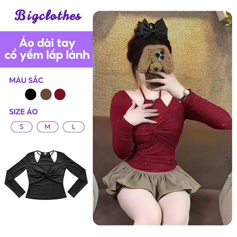 DEAL MỞ BÁN Áo Thun Nữ Cổ Yếm Thắt Nơ Ngực BigClothes Áo Thu Đông Dài Tay Chất Lấp Lánh F09