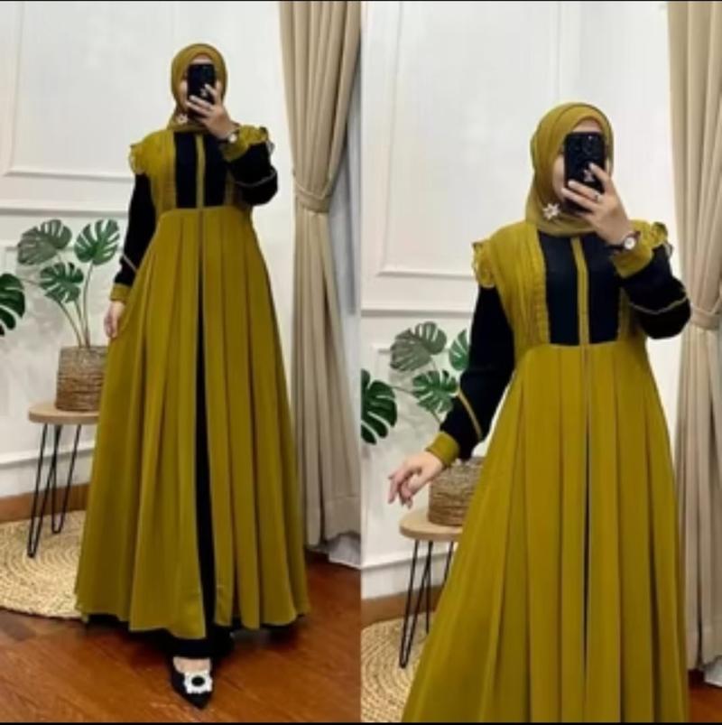 Product Introduction of MAXY DRESS TERBARU/GAMIS WANITA DEWASA JUMBO TERLARIS/MAXI DRESS DEWASA MODERN/GAMIS LEBARAN Crinkle Kombinasi 19