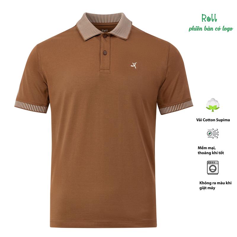 Áo polo nam thương hiệu Roll màu nâu sáng caramel, logo con hạc biểu tượng VIỆT NAM vải Cotton xuất xịn mềm mại, lành tính, không bai xù form chuẩn dễ mặc, trẻ trung Menswear Tay Ngắn Có Cổ