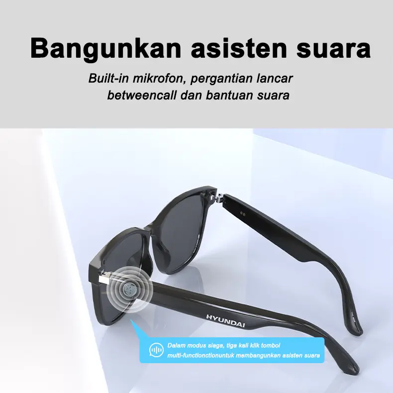 【Super Sale】Hyundai HY-C8 Headset Kacamata Bluetooth Pintar Teknologi Hitam Kacamata Hitam Olahraga Mengemudi Sepeda Motor Antibocor Kacamata Hitam Multifungsi Earphone Headphone Wireless Bass Microphone 6