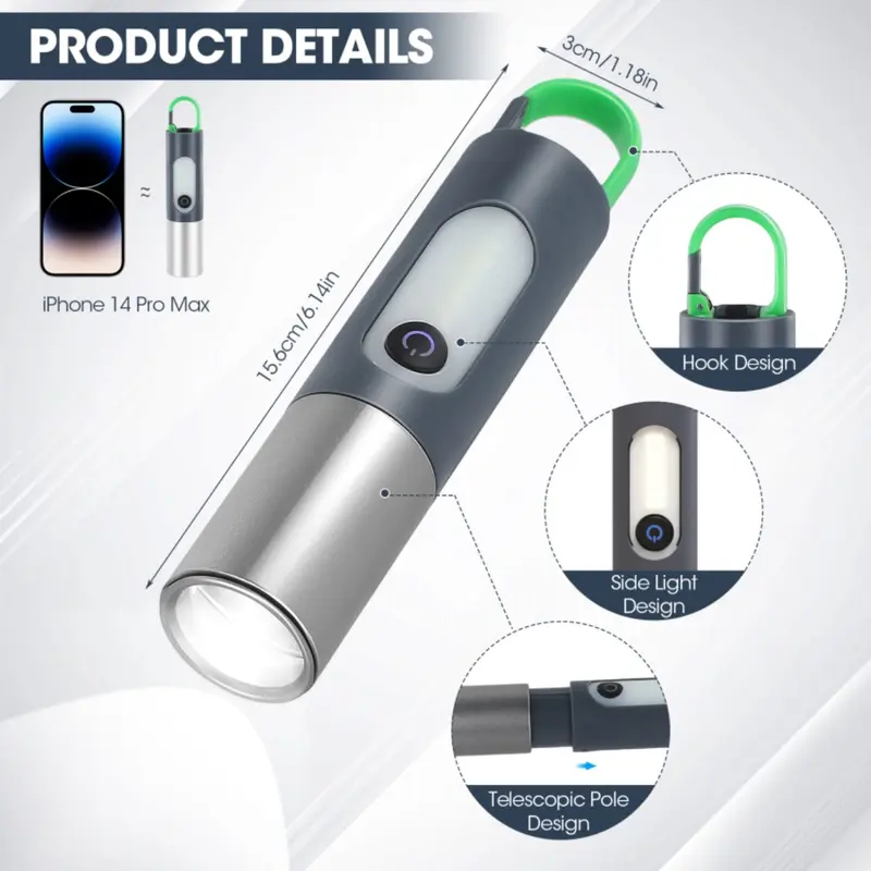 Đèn LED chiếu sáng Cầm Tay Siêu Sáng, Đèn pin Có Thể Sạc Lại 2 trong 1, 1000 Lumen, 4 chế độ ánh sáng, Nguồn sáng kép, Thu phóng vô hạn, Thích hợp để cắm trại, Đi xe đạp khẩn cấp, Câu cá, Đi bộ đường dài, Khám phá hang động 1