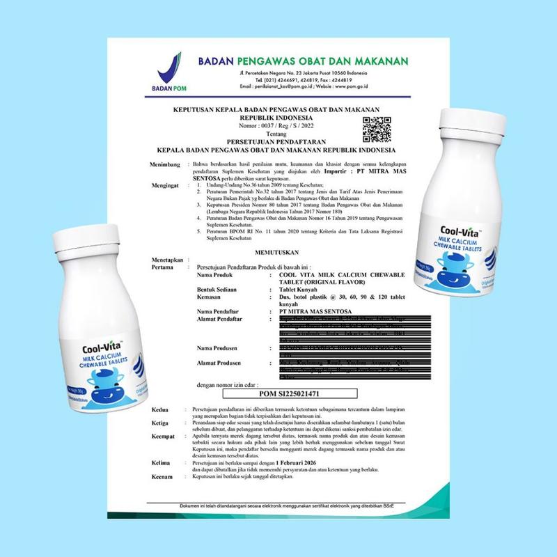 Cool Vita Tablet Kunyah Rasa Susu Milk Calcium Chewable 60 Kapsul 5