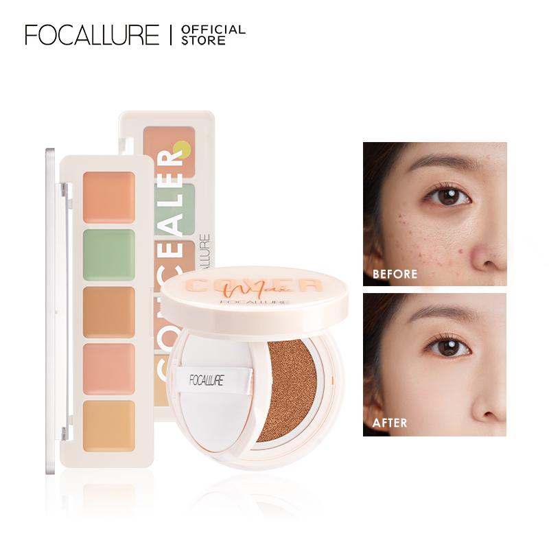FOCALLURE Mờ Dưỡng Ẩm Tự Nhiên BB Air Cushion Foundation + Bảng Che Khuyết Điểm 5 Màu Đa Năng Cổ Điển
