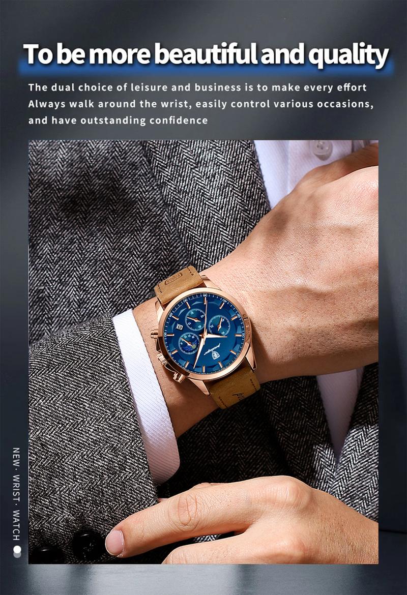 Product Introduction of Men Quartz Watch Luxury Sports Waterproof Chronograph Luminous Date Man Wristwatch Business Leather Men's Watches Clock 9