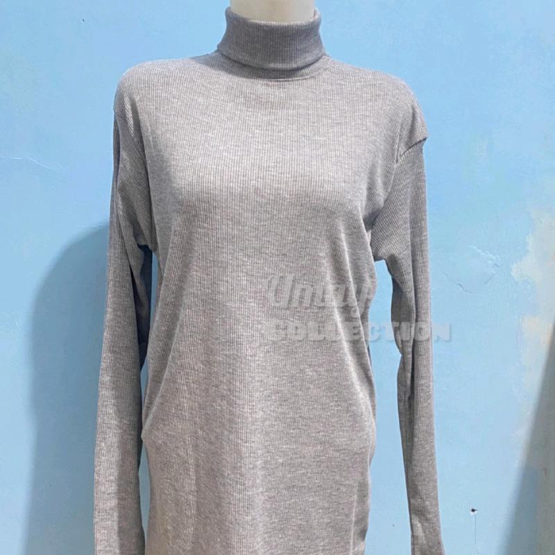 Baju Atasan Kaos Polos Wanita Lengan Panjang Turtelneck Bahan Rib Premium Kerah Tinggi ala Korean Style 8