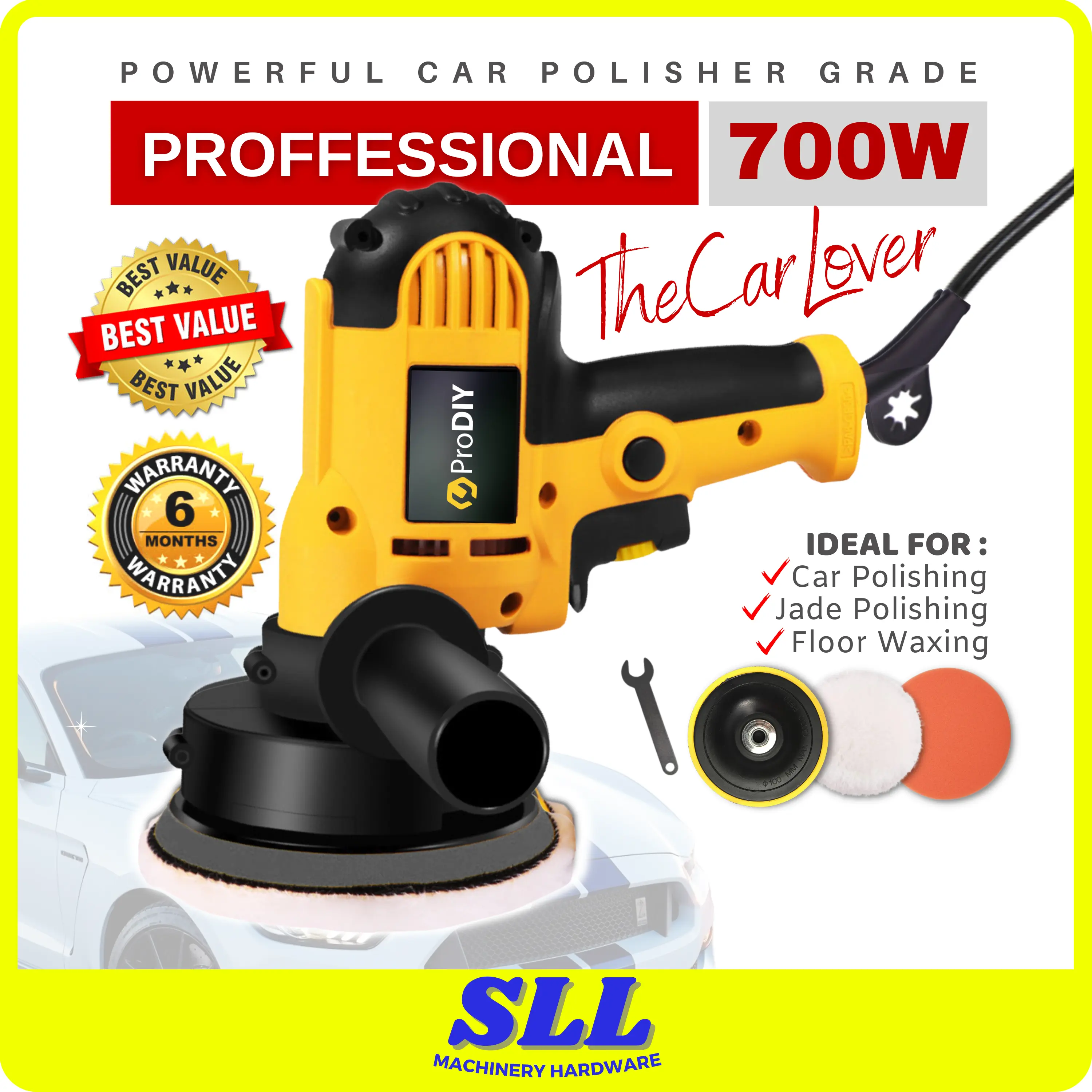 DWE6401 Car Polisher 125mm 5 inch 700W Polishing Machine Buffing Waxing Pengilat Kereta Variable Speed (Random Color) PD