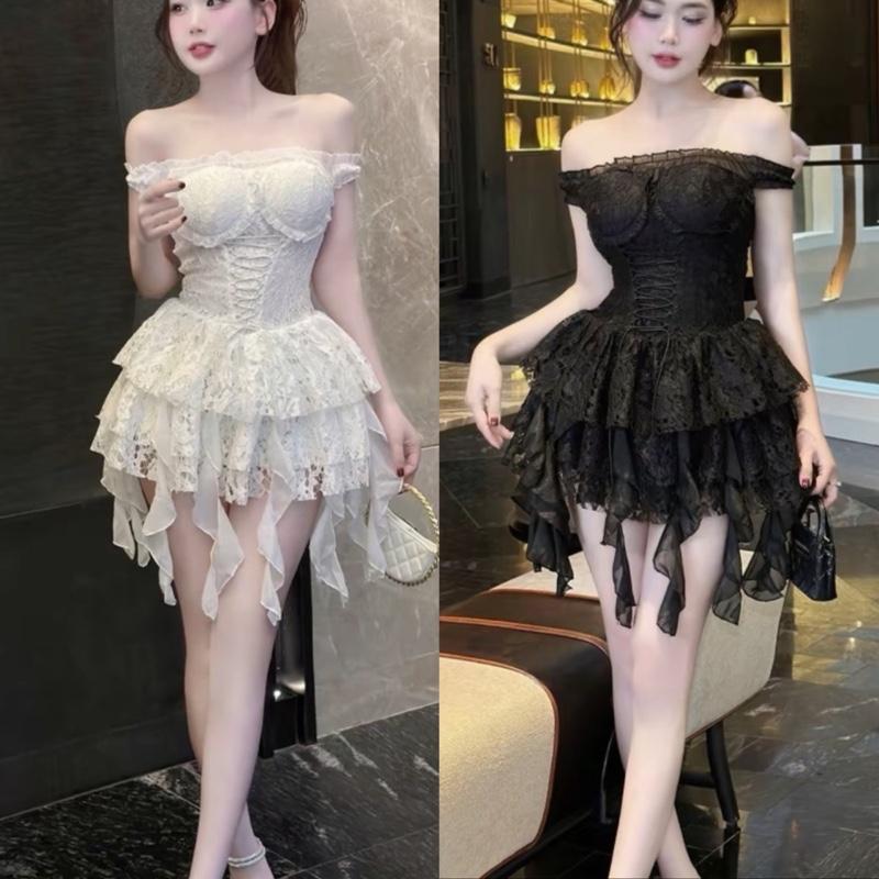 Đầm trễ vai ren tua rua đan dây có mút KÈM QUẦN kho sỉ hải chuyền Đ522