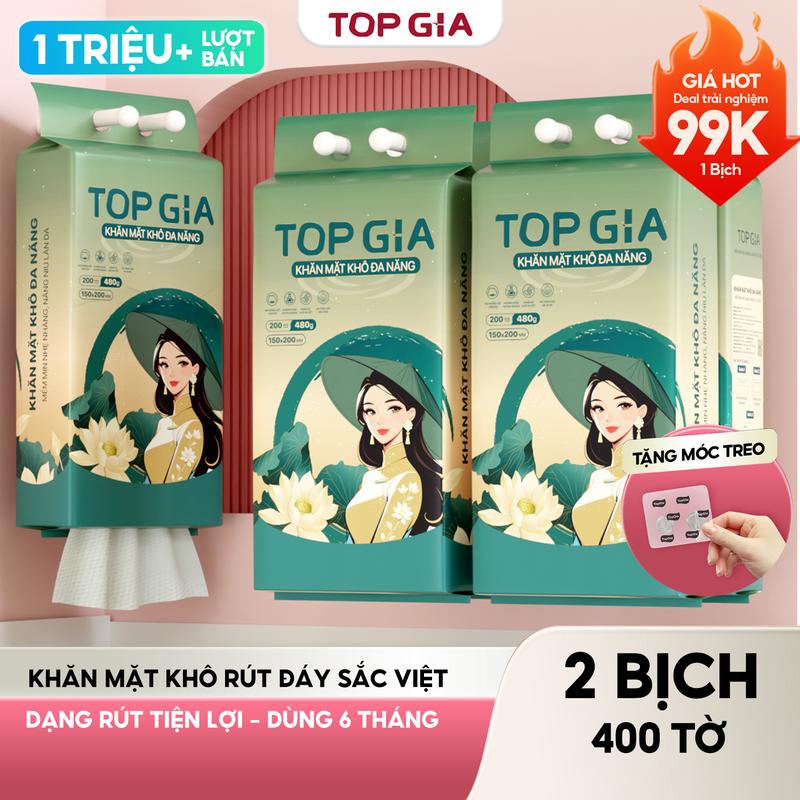 (CAO CẤP - THÙNG 2 BỊCH TO) Khăn mặt khô SẮC VIỆT đa năng an toàn - mềm mịn - thấm hút nước, 100% từ vải thiên nhiên không dệt Viscose, 200 tờ 1 bịch (KMK)