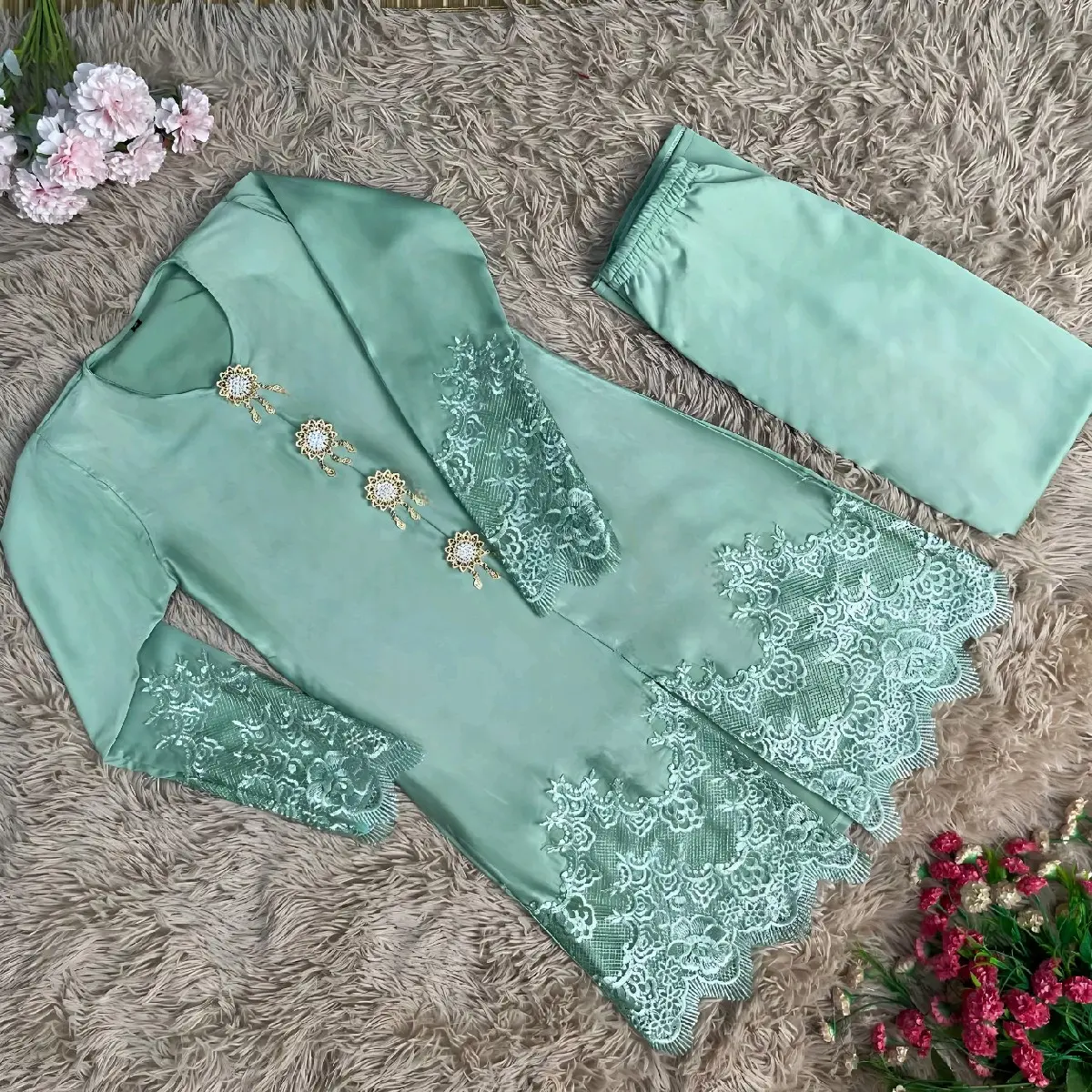 NAK DISKAUN CHAT ME, THALIA KURUNG MODEN LACE , SULAM JAHIT , KURUNG CUTTING LOOSE XS -5XL Floral
