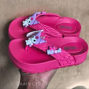 Sandal wedges anak perempuan Sandal jepit kuromi terbaru Sendal fashion flip flop anak wanita kaki 24-35 Karet Motif