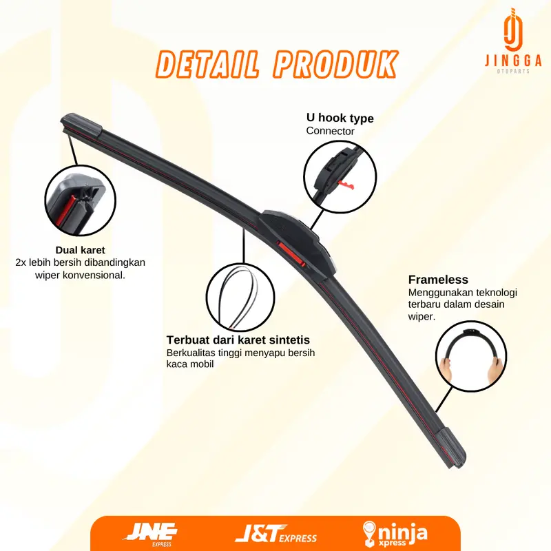 Wiper Frameless Dual Karet Model Karet Ganda 2 Lapis Sepasang Tanpa Rangka Besi Untuk Semua Jenis Mobil 4