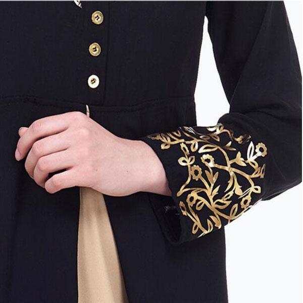 Product Introduction of Women Long Sleeve Patchwork Abaya Muslim Wear Bronzing Printing Islamic maxi dress the Eid wear 14