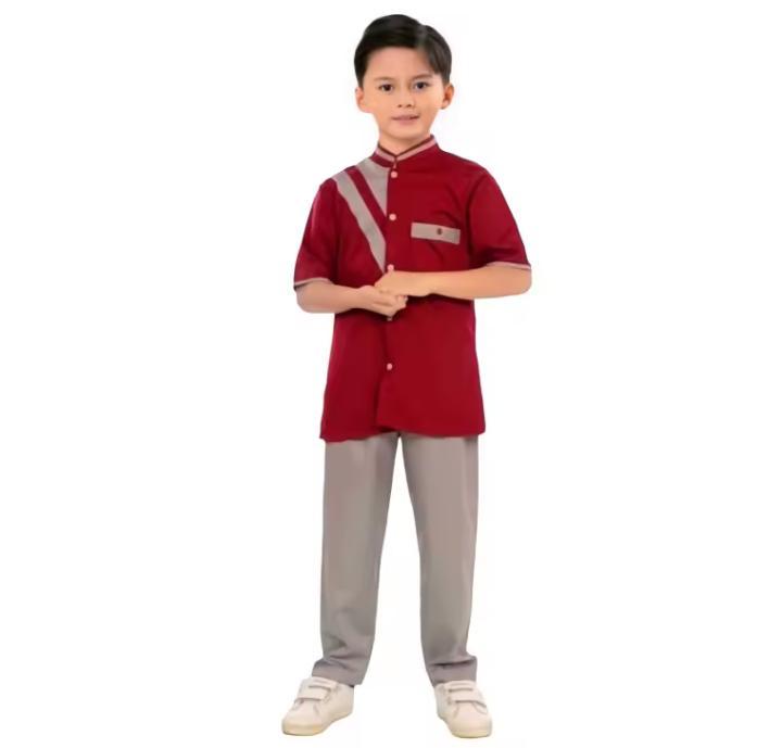 Setelan Koko Hafizh Muslim Anak Lengan Pendek Bahan Poly Micro Usia 1-12 Tahun Baju Katun Celana 1