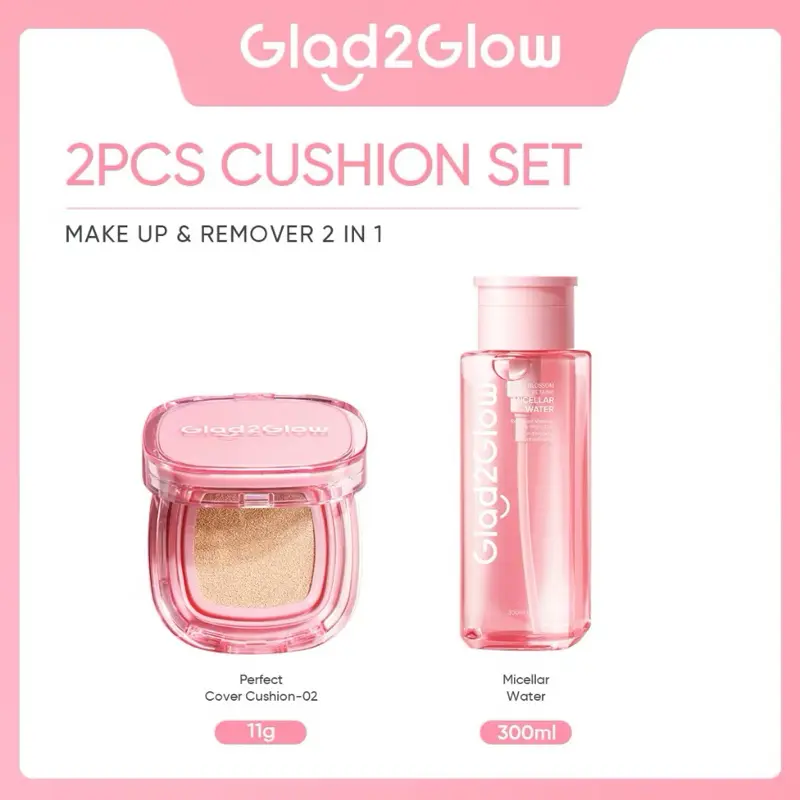 [Bundle Micellar+Cushion] Glad2Glow Cushion Perfect Cover Make Up + Glad2Glow Micellar Water Cherry Blossom Beatine Make Up Remover
