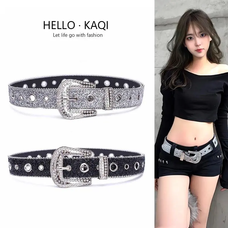 Subcultural punk vành đai y2k bé thiên niên kỷ rhinestone nữ trang trí quần jean váy vành đai thắt  lưng  đính  đá  nữ