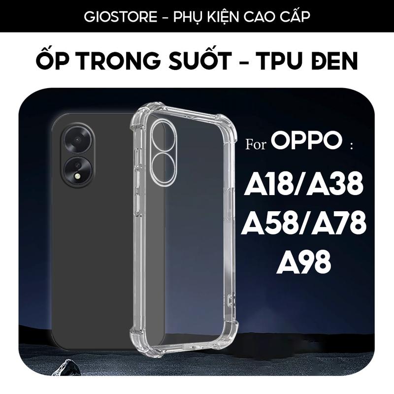 Ốp lưng dành cho OPPO A18 / A38 / A58 / A78 / A98 4G 5G chống sốc, dẻo trong suốt, tpu đen silicon, bảo vệ camera