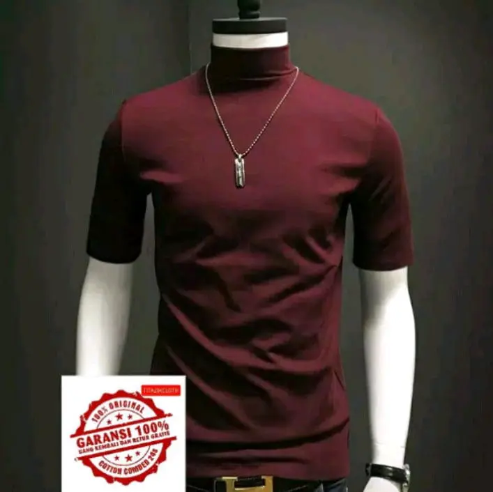 Kaos Turtleneck Turtle Neck Lengan Pendek Korea Kaos Leher Tinggi Pria Fashion Distro Tebal Polos Atasan