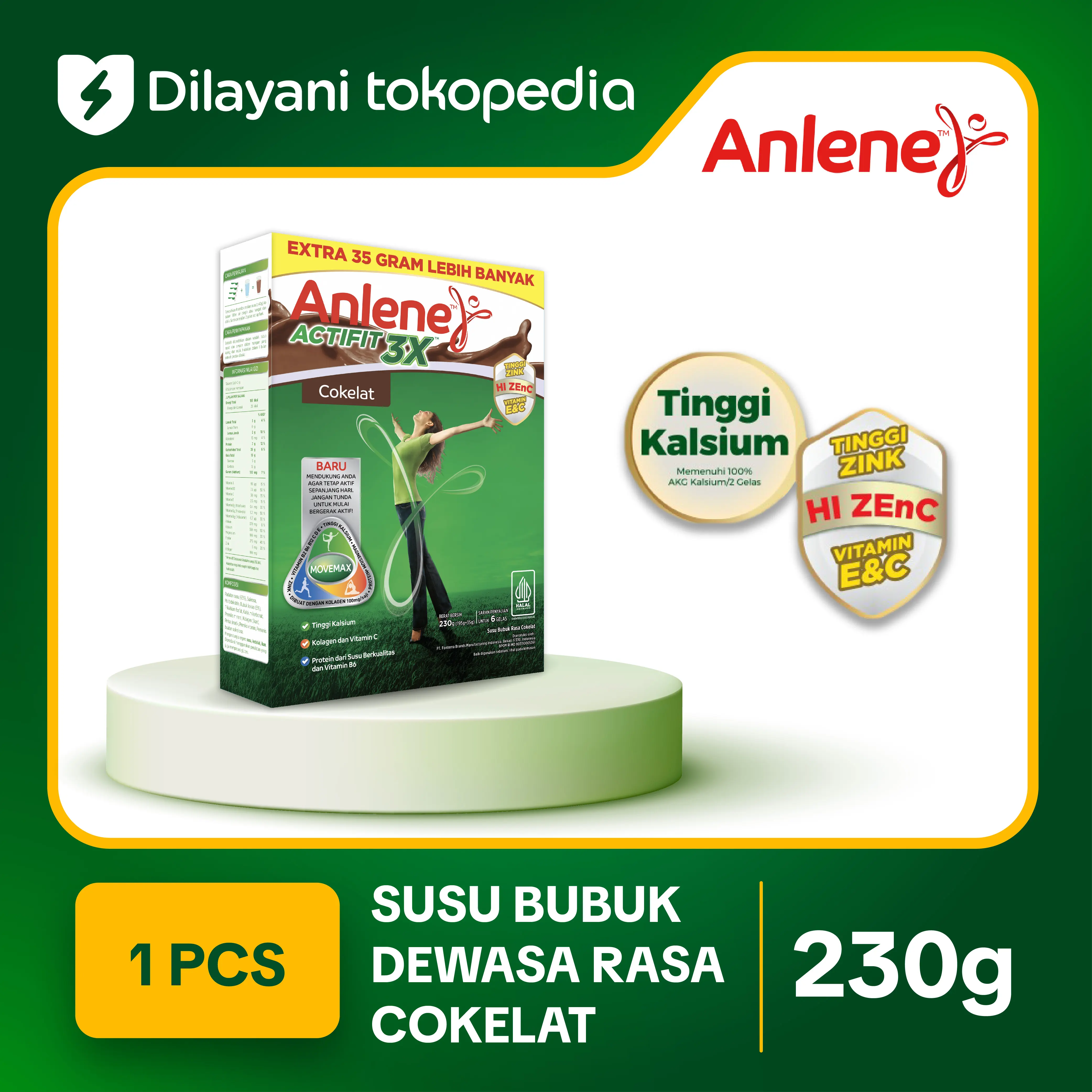 Anlene Actifit 3X Susu Bubuk Dewasa Cokelat 230g - Susu Dewasa Untuk Tulang, Sendi & Otot / Adult Milk Chocolate / Dairy Milk
