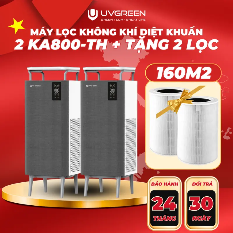 [UVG] [TẶNG LỌC] Combo 2 Máy Lọc Không Khí Diệt Khuẩn UVGREEN KA800-TH 80m2 - Công Nghệ UVC LED và Ion âm, Lõi HEPA H13 Lọc Sạch Bụi Mịn, Mùi Hôi, Khói, Lông Tóc - Bảo hành chính hãng 24 tháng. 0