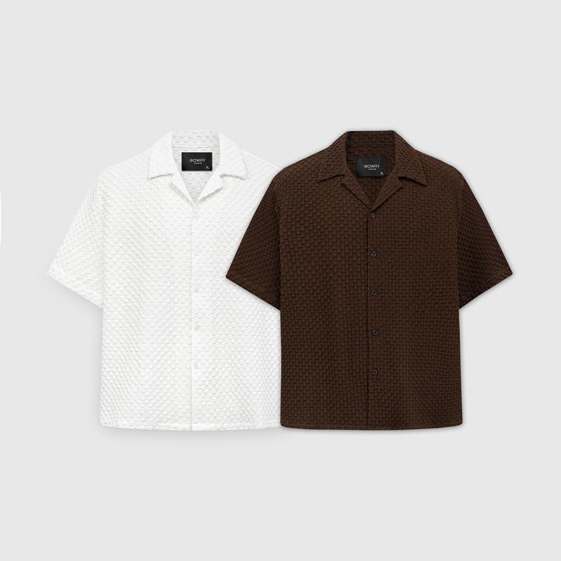 Áo sơ mi nam ROWAY form suông thoáng mát, Cộc tay dệt ô