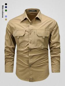 Camisa táctica de manga larga para hombre, nueva colección primavera/otoño, de secado rápido; ropa de trabajo al aire libre; camisa con cuello y múltiples bolsillos; camisa elástica estilo militar para hombre.