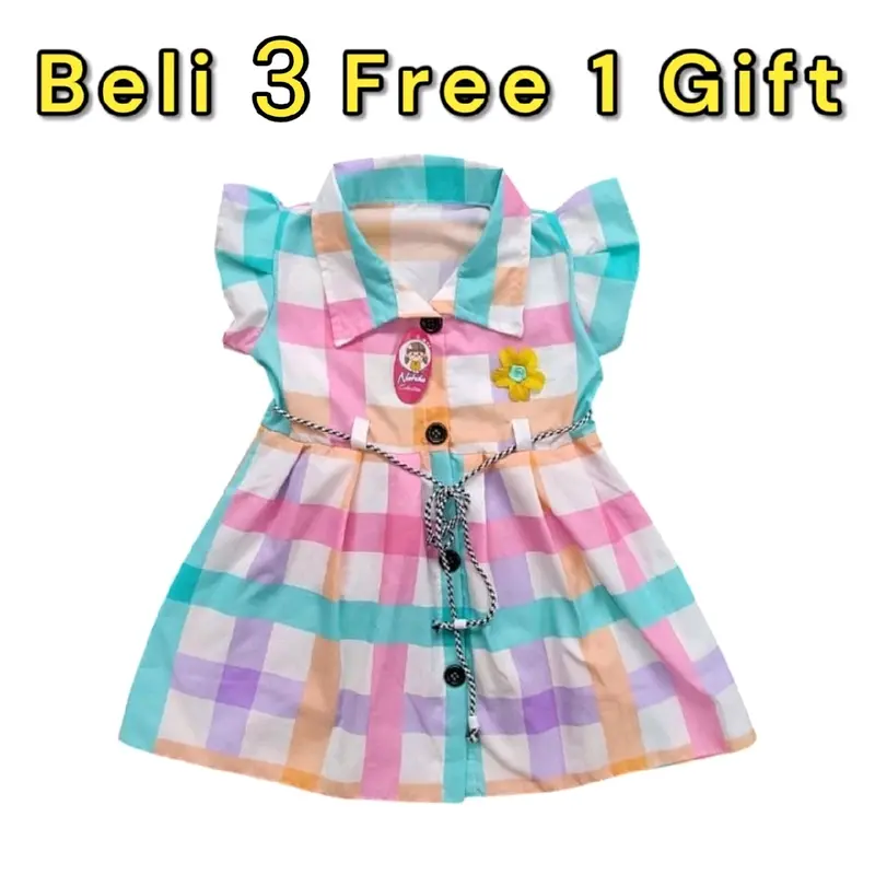 Dress anak 1 2 tahun cewek perempuan gaun kancing motif HK Tsum"/random Bayi Kucing Katun Lengan 0