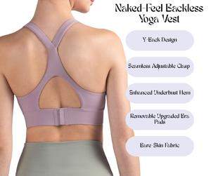 Naked-Feel Backless Yoga Vest  – Shockproof Sports Bra with Buckle, Teardrop Cross Back, and Sculpted Fit [YA38]