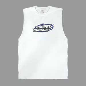 RocketRebels Sleeveless T-Shirt Bahan Cotton Bamboo Tanktop White Y2K Stars Anti Bakteri Anti Bau Sangat Menyerap Keringat dan Nyaman