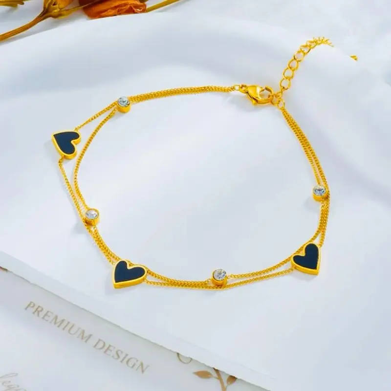Gelang Tangan Terbaru Wanita Dua Layer Di Tambah 3 Love Hitam Dan 3 Mutiar4 Terlaris Bracelets 2