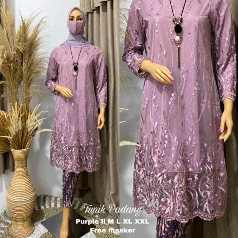 Tunik brokat tile premium terbaru/model seragam pesta/kebaya best seller Kondangan Muslim Wanita Atasan Setelan Motif Mewah Panjang Batik Remaja 7