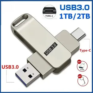 2TB 2in1 USB3.0 flash drive type c 1TB high-speed OTG USB flash drive, suitable for Android hp laptop（typec/usb） Computer Flashdisk Storage Pc Tablet