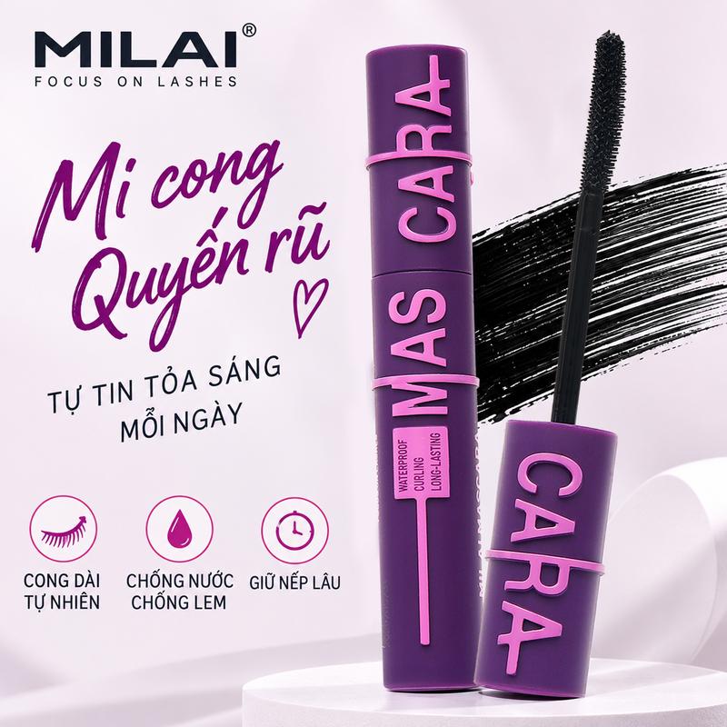 MILAI Mascara Dài Cong Mi | Chống Nước, Chống Mồ Hôi | Làm Mi Dày, Giúp Mắt Trông To Hơn | Tơi Mi, Không Vón Cục | Hạn Chế Lem Trôi, Giữ Lớp Trang Điểm Lâu Trôi
